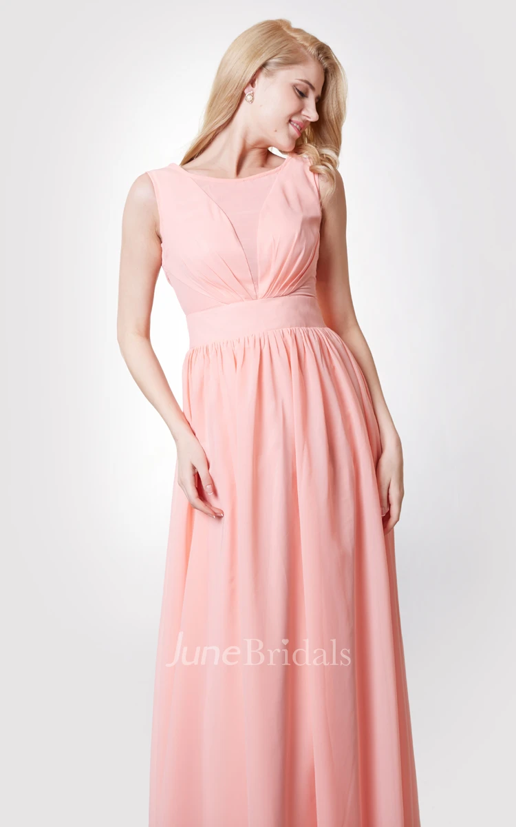 Chic Bateau Neck A-line Chiffon Gown With V Back