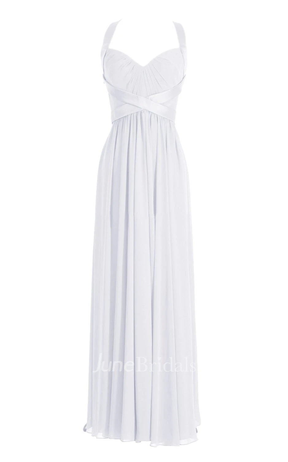 Sleeveless V-neck Halter Long Pleated Chiffon Dress