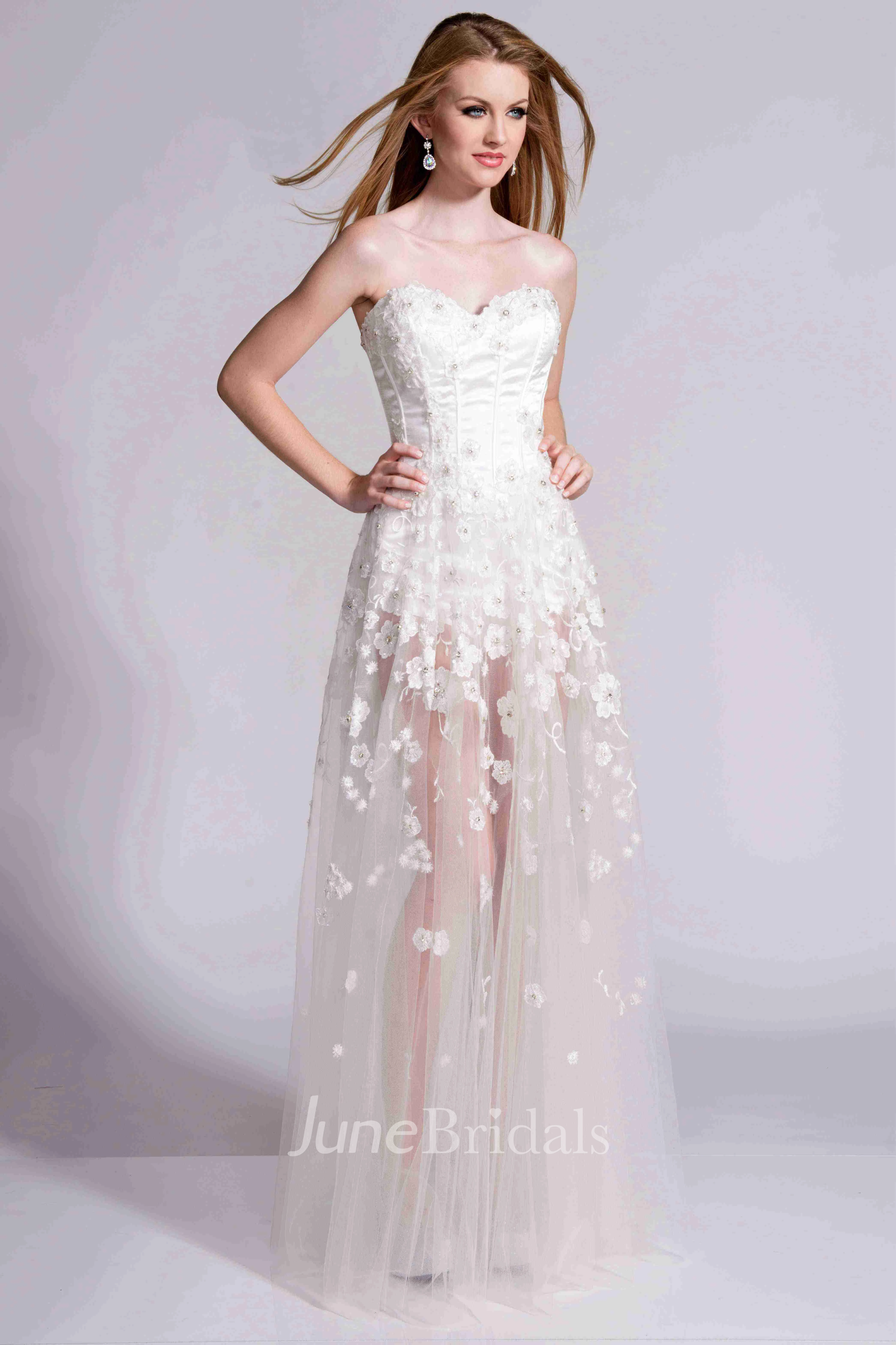 Sweetheart A-Line Tulle Prom Dress With Petals And See-Through Skirt