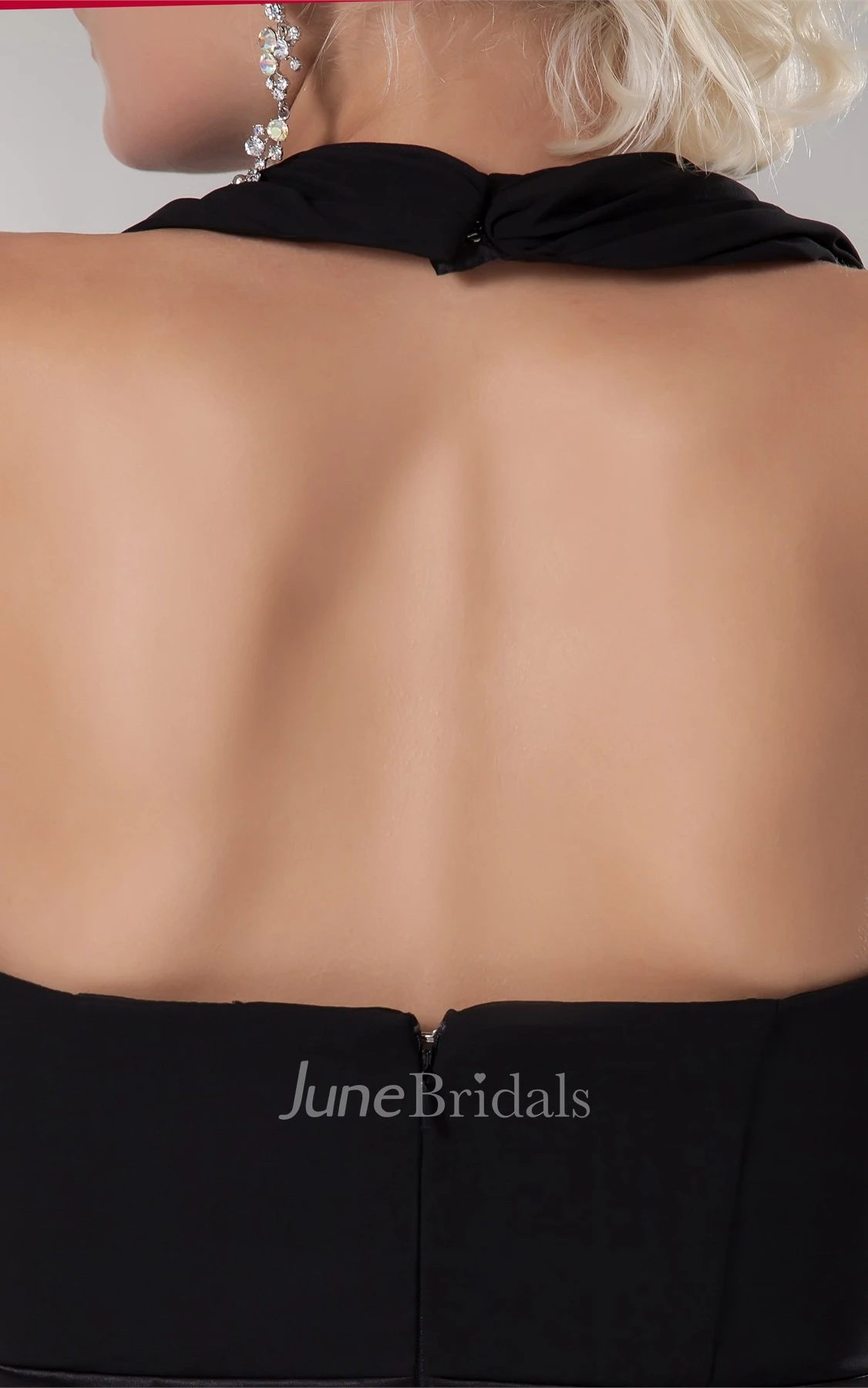 Plunged Satin Ankle-Length Dress with Ruching and Halter