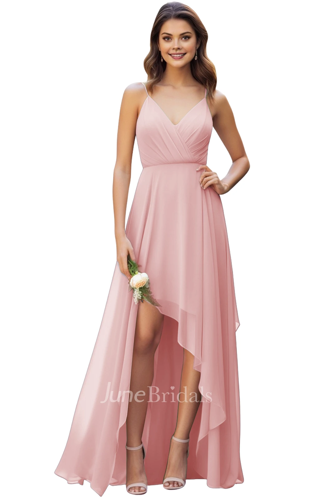 Gorgeous A-Line Spaghetti V-neck Chiffon Bridesmaid Dress