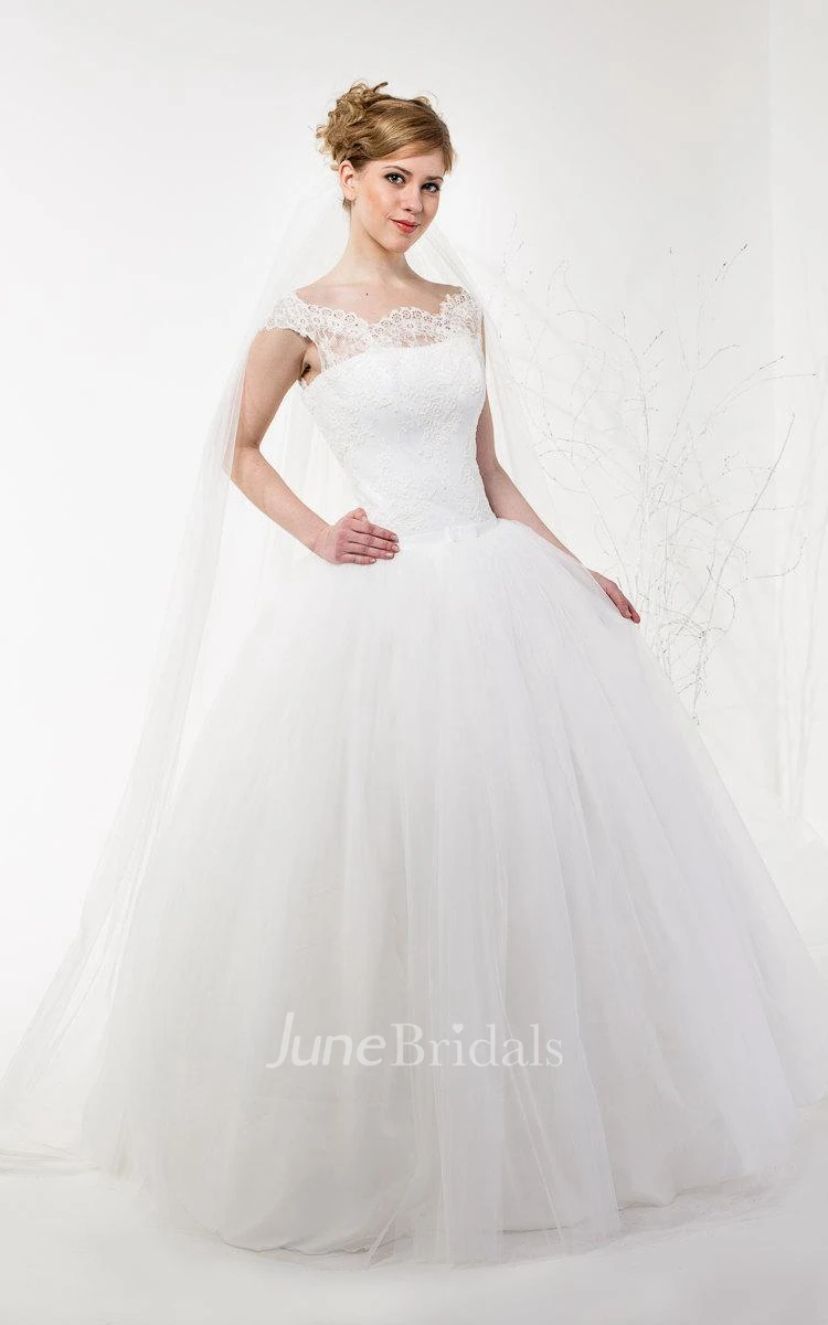 Bateau Neck Cap Sleeve Light-As-Air Wedding Dress With Closed Lace Back