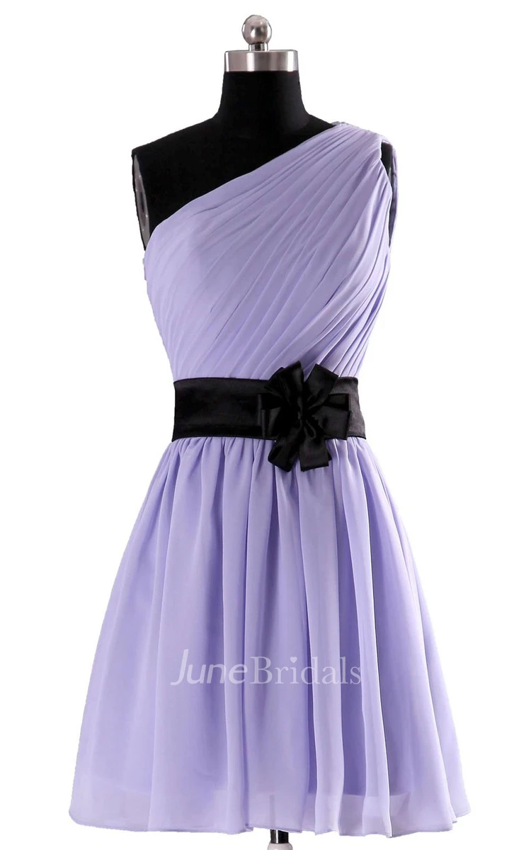 One-shoulder Pleated Bridal Dres With Satin Belt