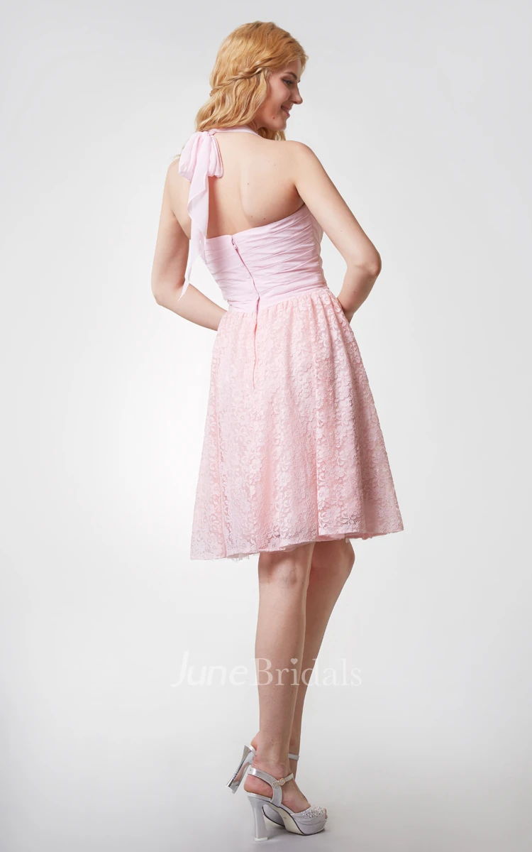 Sassy Sleeveless A-line Lace Dress With Ruching