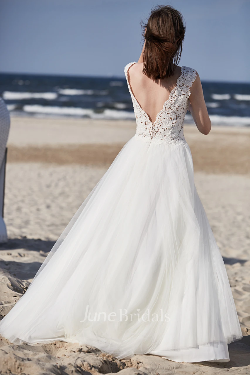Adorable Cap Sleeve Ball Gown Wedding Dress With Deep V Back