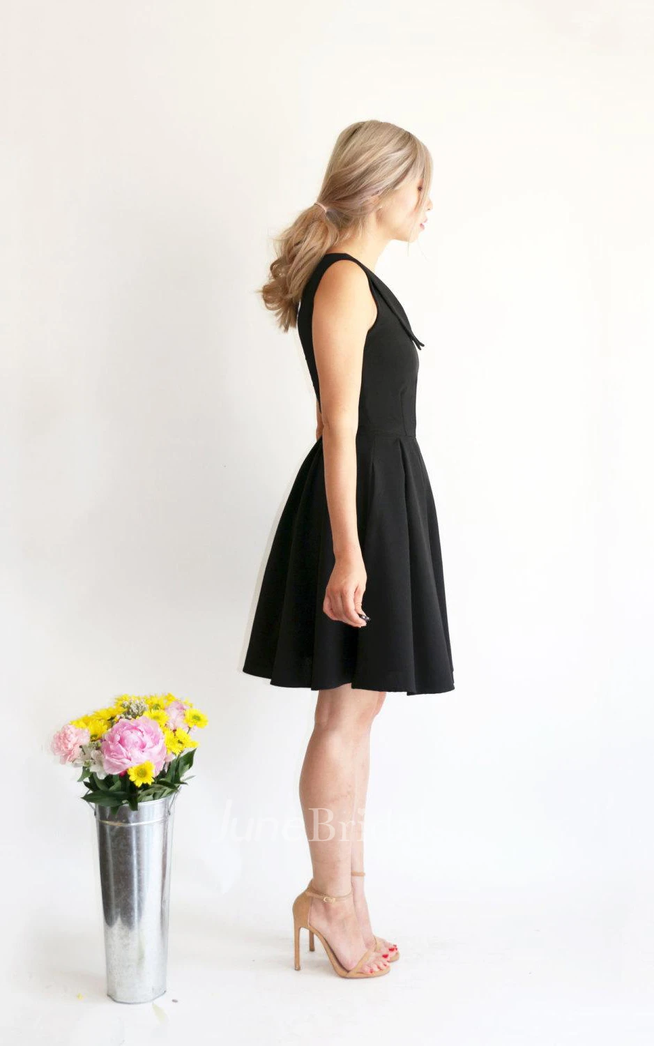 Short Black V Neck Satin Dress 