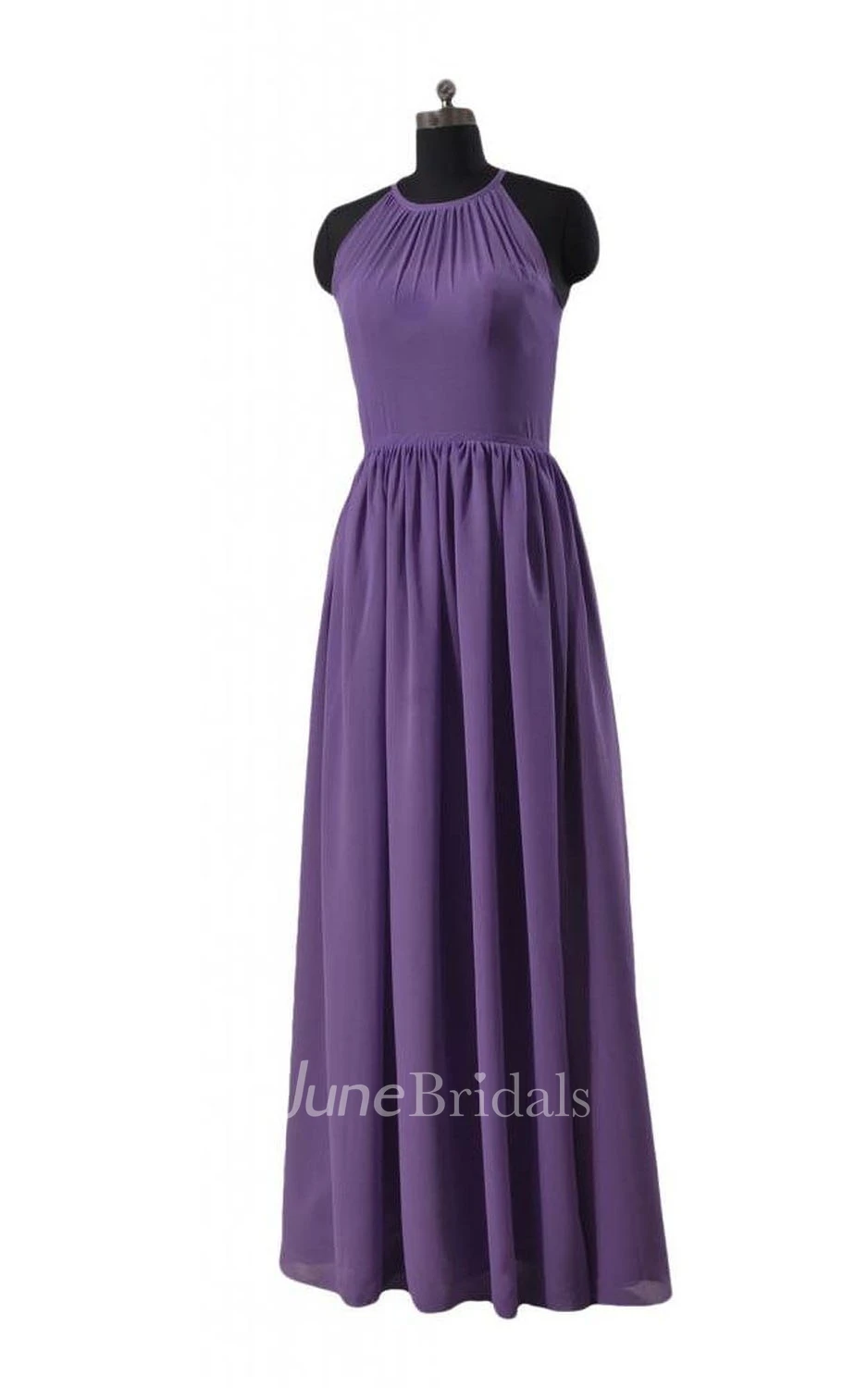 Sleeveless High Neck Bodice Long Pleated Chiffon Dress