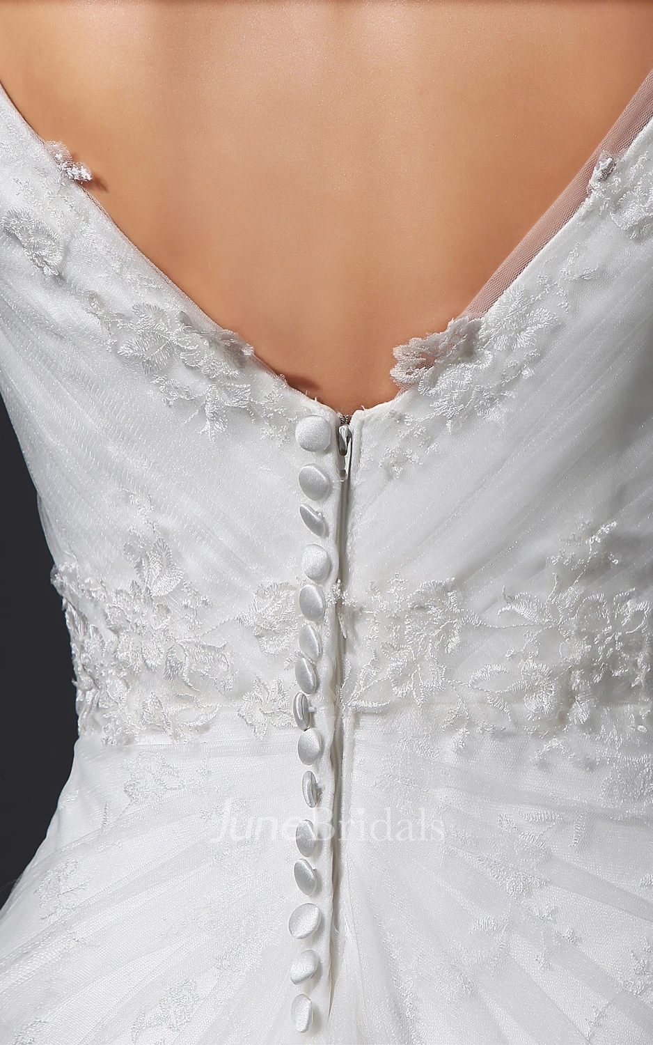 V-Neck Ruffled Column Dress With Lace Appliques Soft Tulle