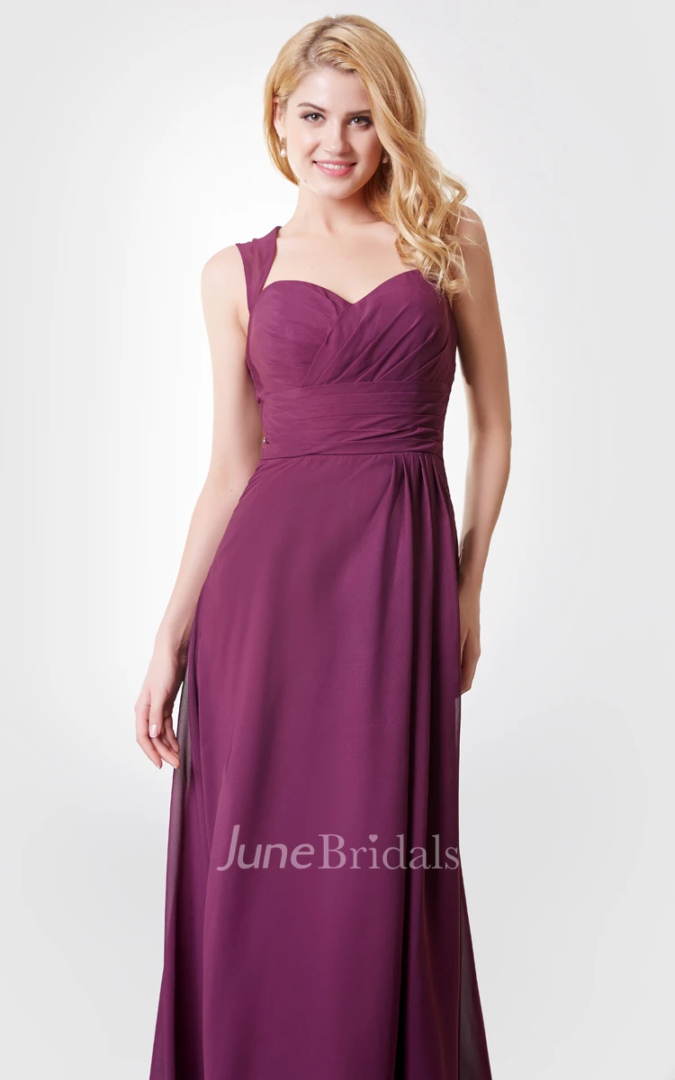 Queen Anne Neck Empire Long Bridesmaid Dress