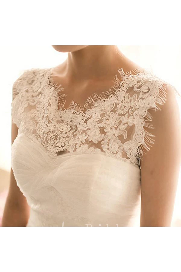 Gorgeous Sleeveless Lace Mermaid Wedding Dresses Tulle With Ruffles