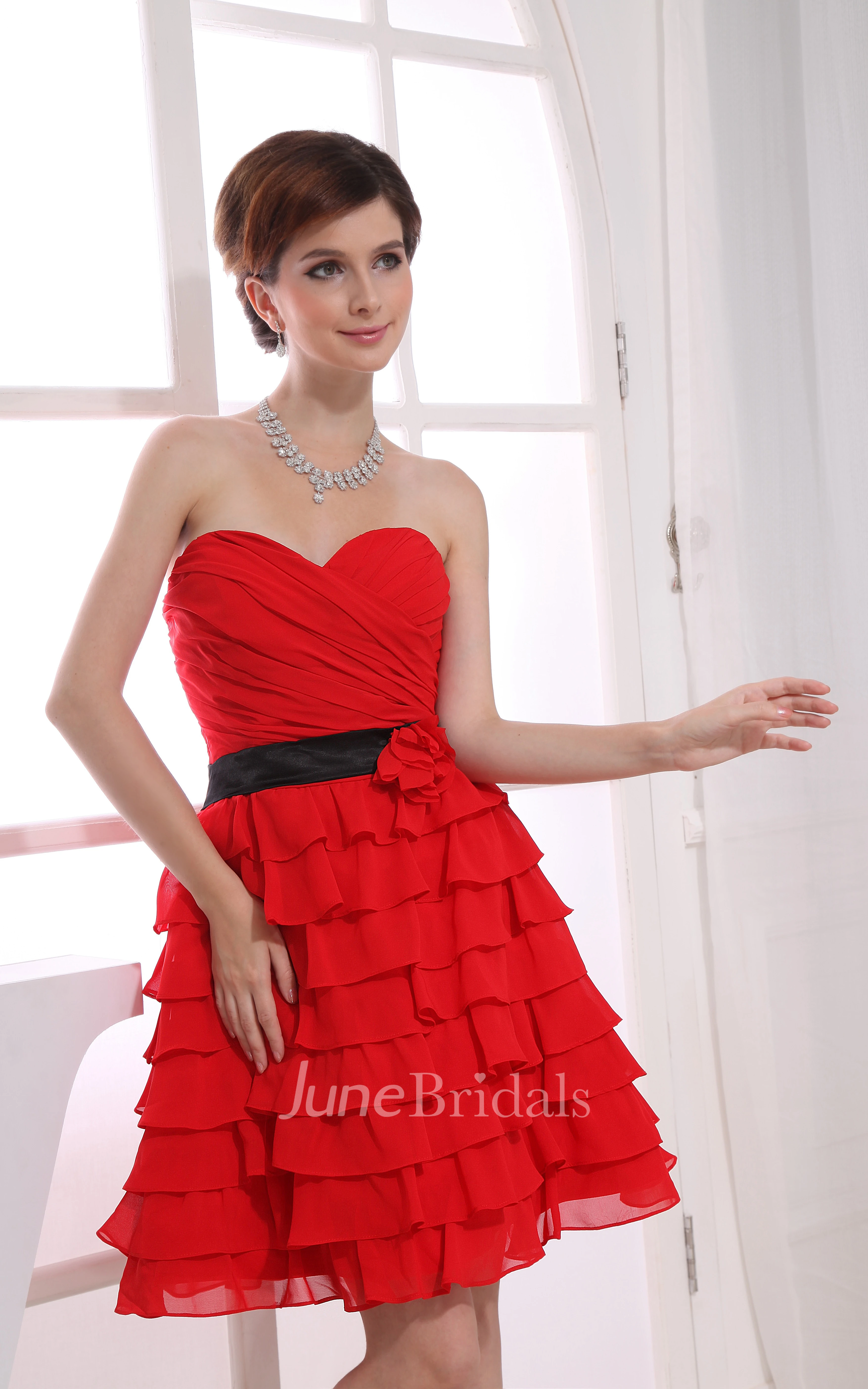 Flamboyant Sweetheart Ruched Dress With Flower and Tiers