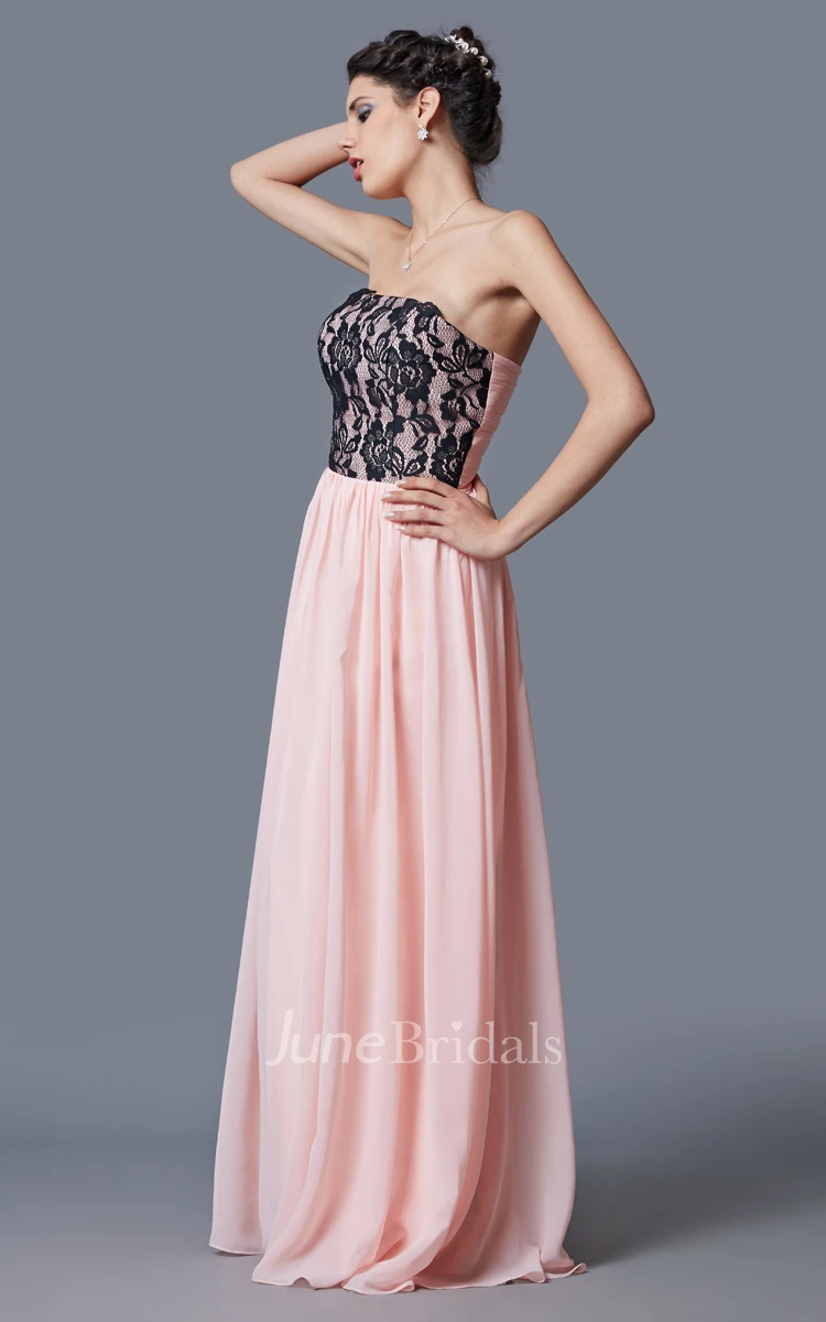 Fantastic Sleeveless Lace Appliqued Long Chiffon Dress With Pleats