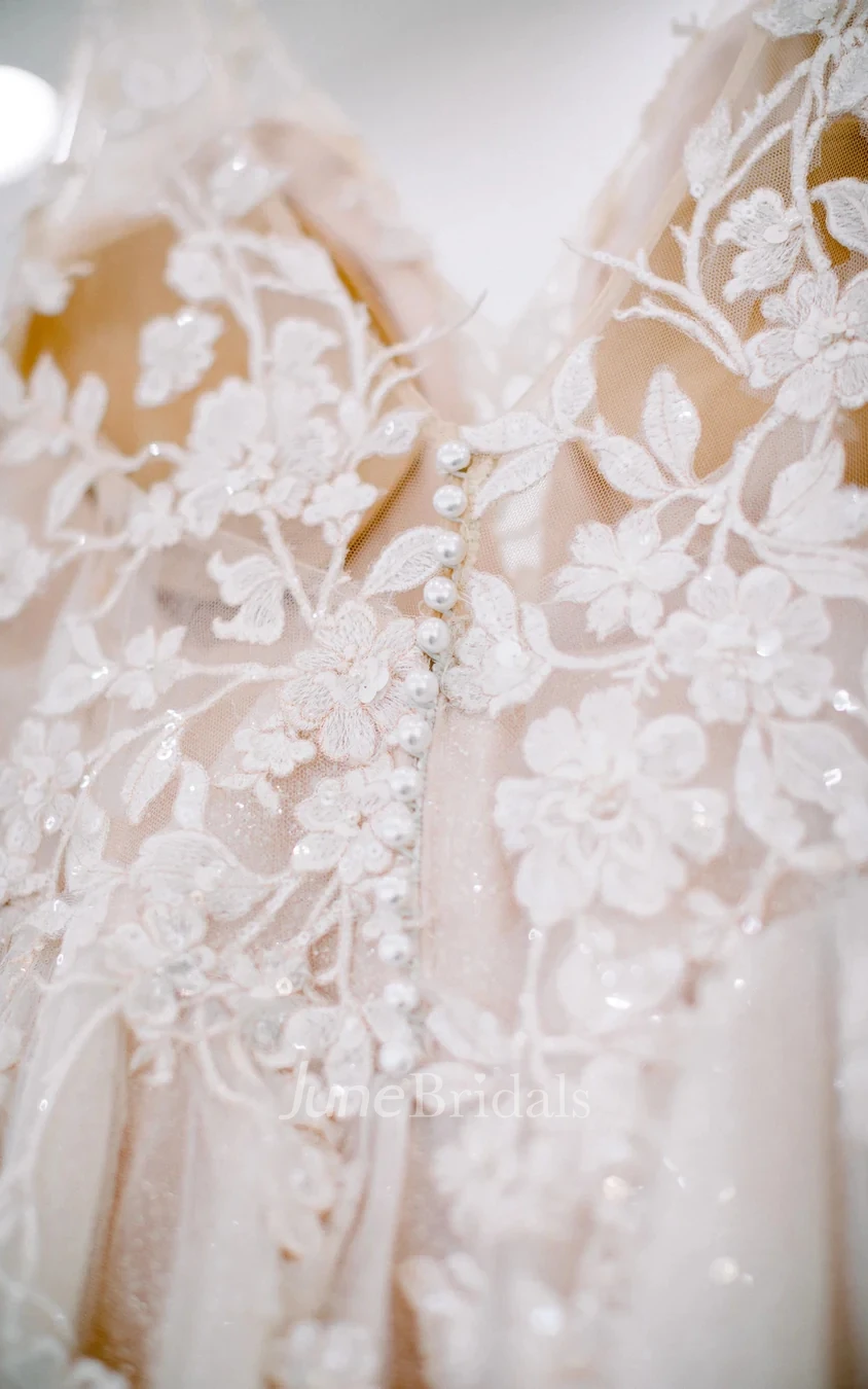 Plus Size Chiffon Bohemian V-neck Bridal Gown Court Train with Beading Sequins