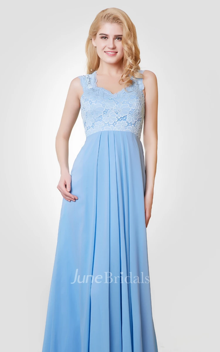 A-line Long Lace and Chiffon Bridesmaid Dress