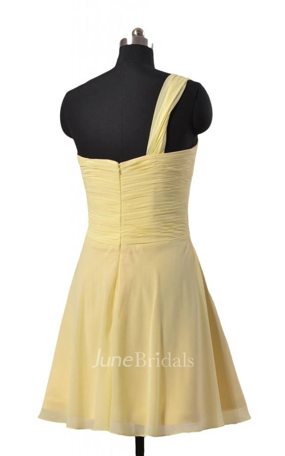 One-shoulder Ruched Bodice Knee-lengh Layered Chiffon Dress