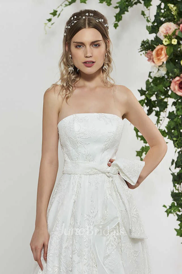 Lace Adorable Sleeveless High-low Wedding Dress With Sash And Bow