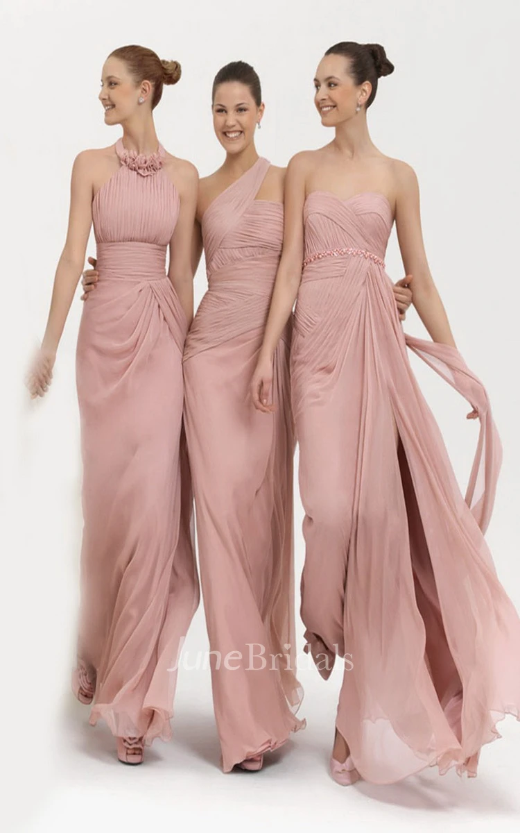 One-shoulder Long Chiffon Dress With Ruching