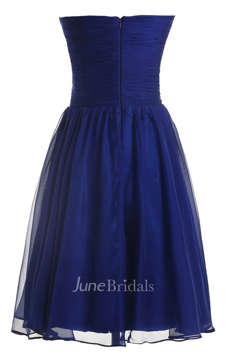 Strapless Pleat and Ruched A-line Dress With Leaf Print