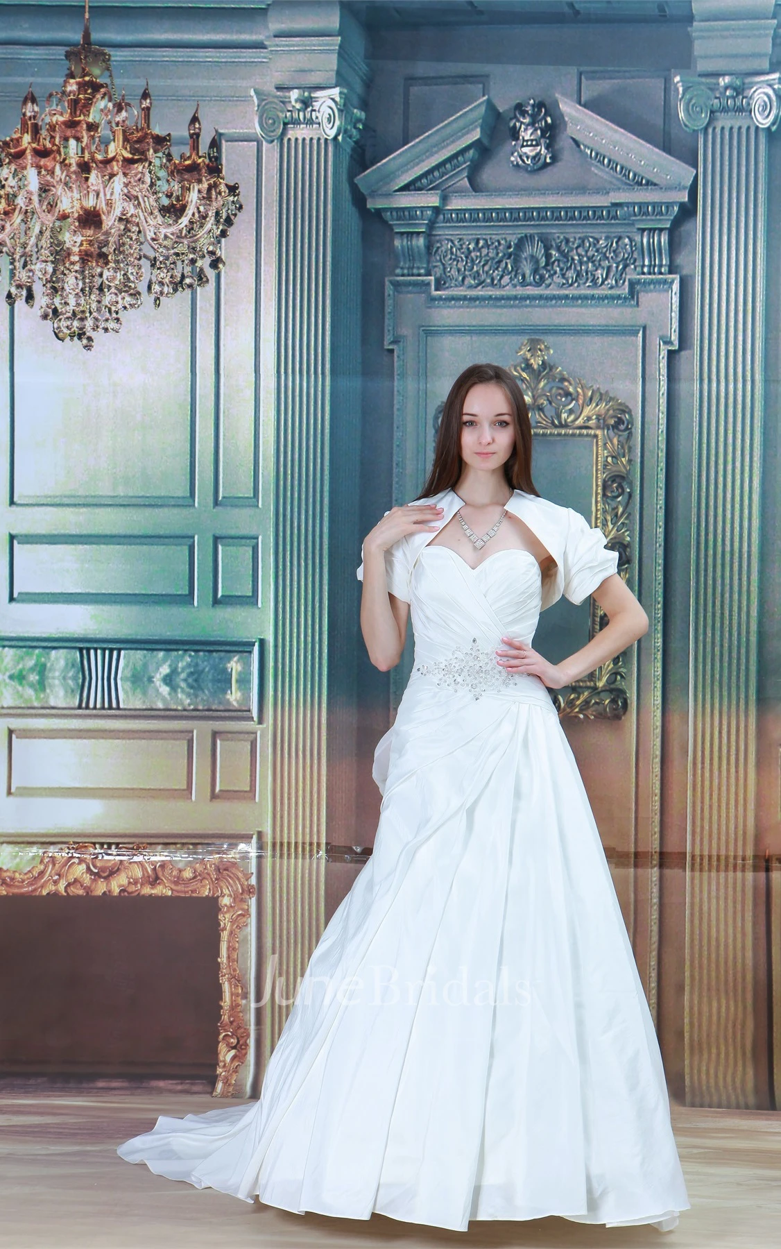 sweetheart a-line maxi criss-cross dress with bolero and beading