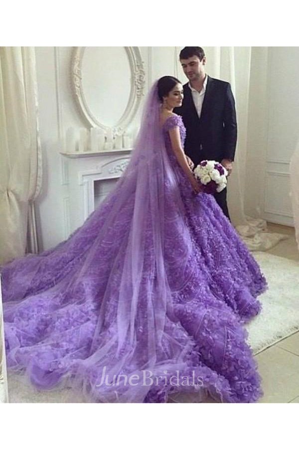 Wedding dress hotsell with purple train