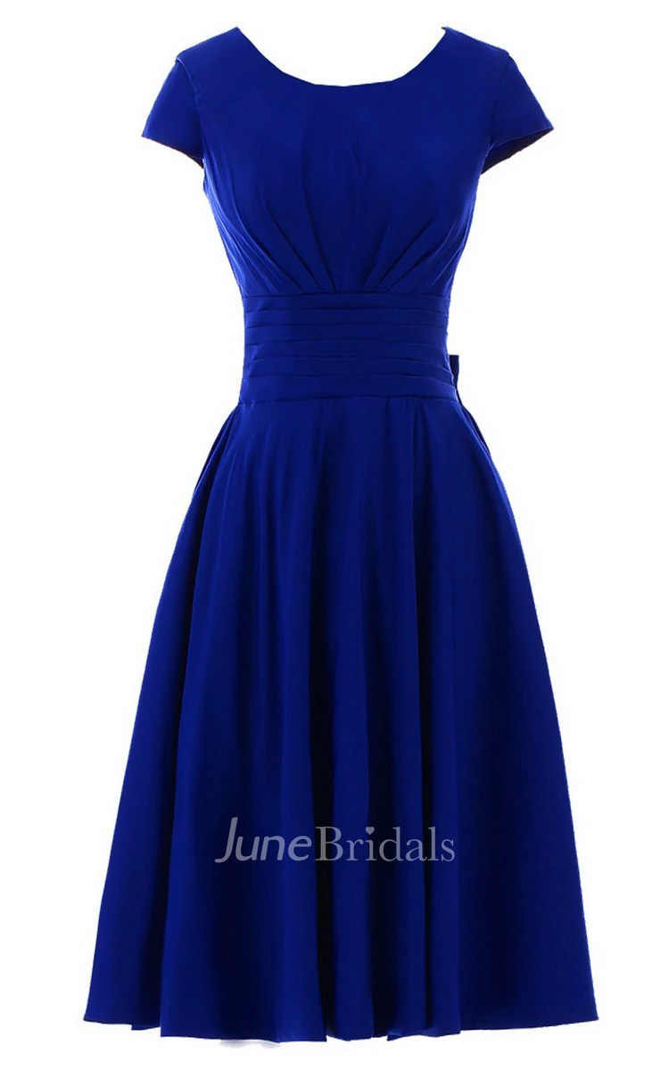 Scoop-neck Short-sleeve Fuffle A-line Bridal Dress