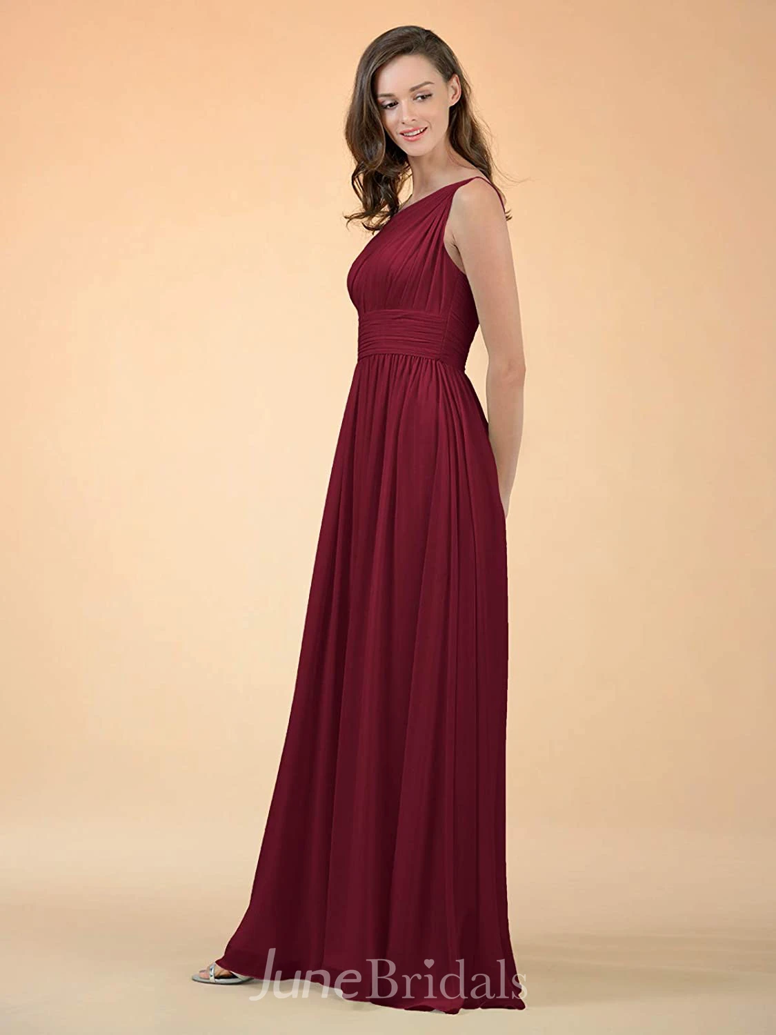 Adorable A Line One-shoulder Chiffon Sleeveless Bridesmaid Dress
