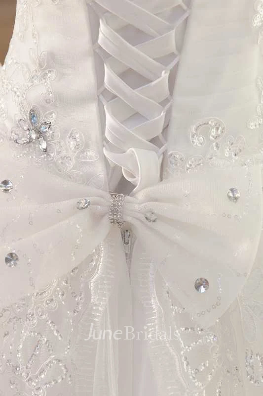 Sleeveless Sweetheart Neck Lace Ball Gown Dress With Beading