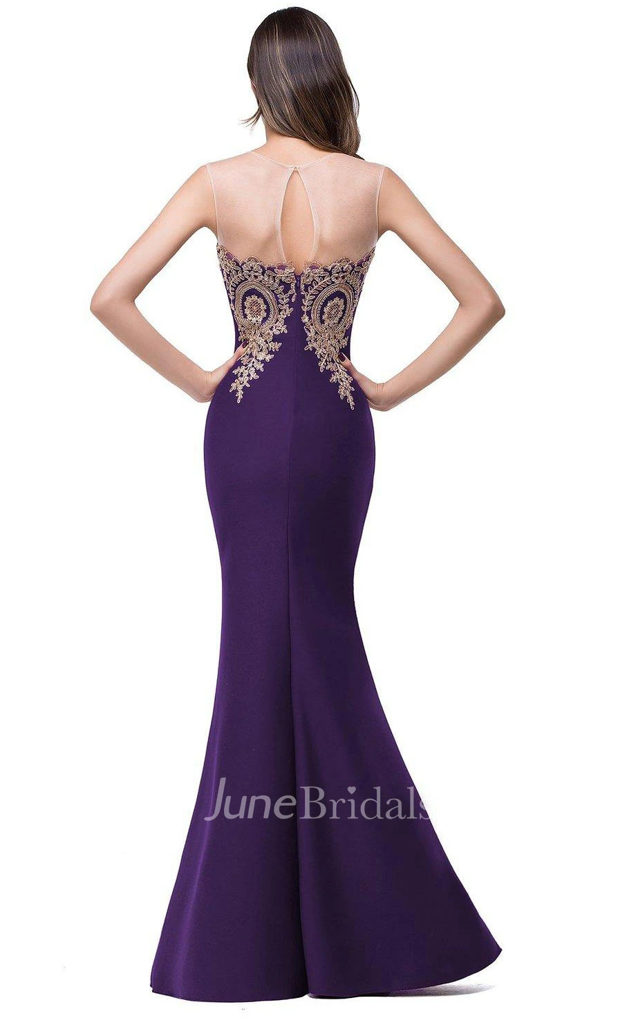 Sleeveless Mermaid Satin Dress with Lace Applique Bodice