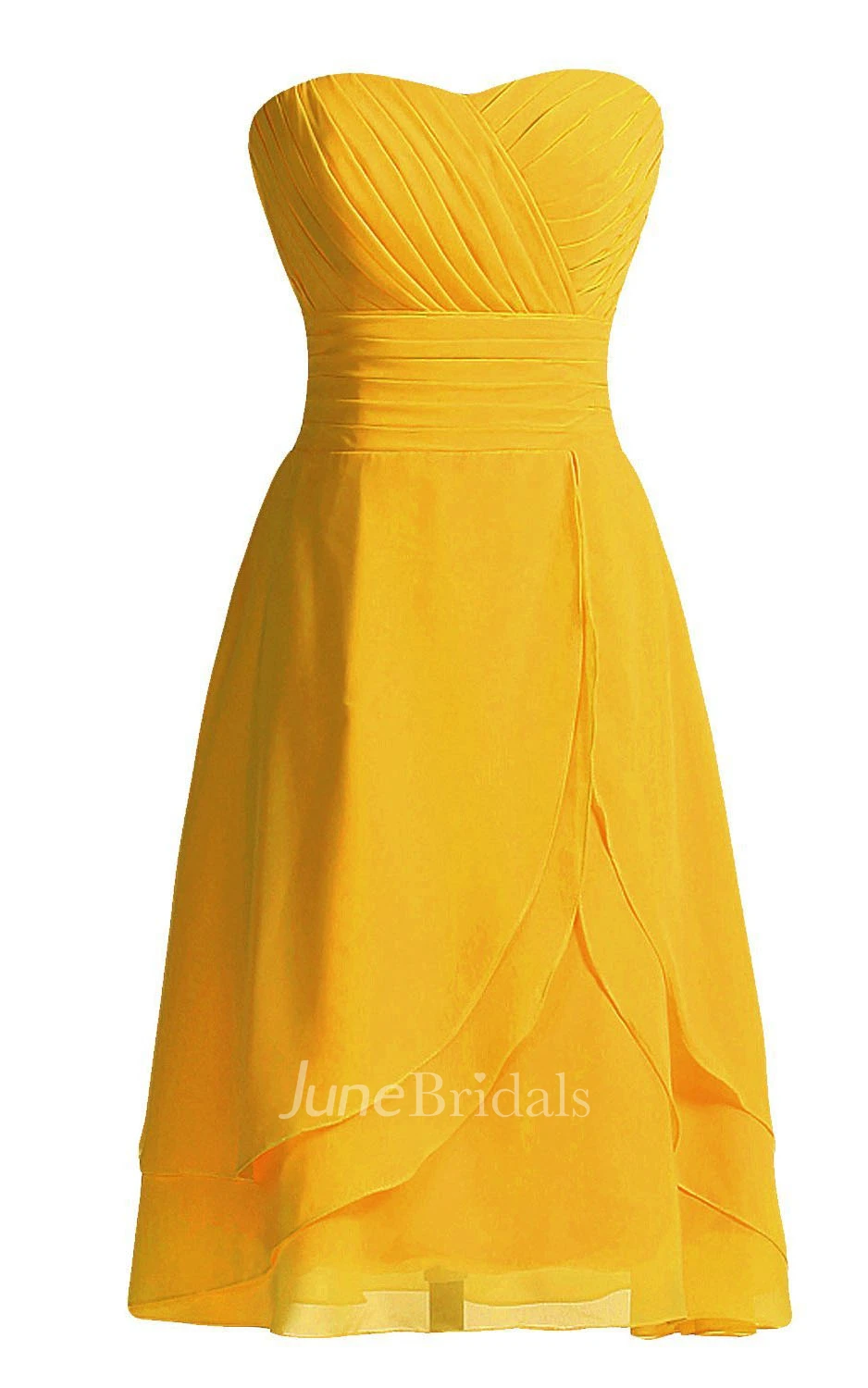 Sweetheart Asymmetrical Bodice Knee-length Layered Chiffon Dress