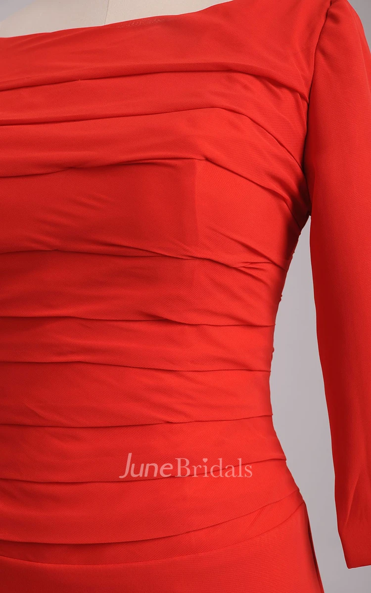 Bateau A-line Chiffon Floor-length Dress With Half Sleeves