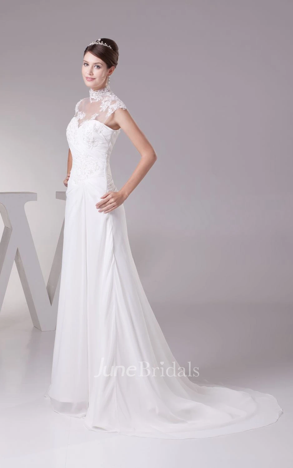 Exquisite High-Neck Ruched Sheath Dress With Illusion