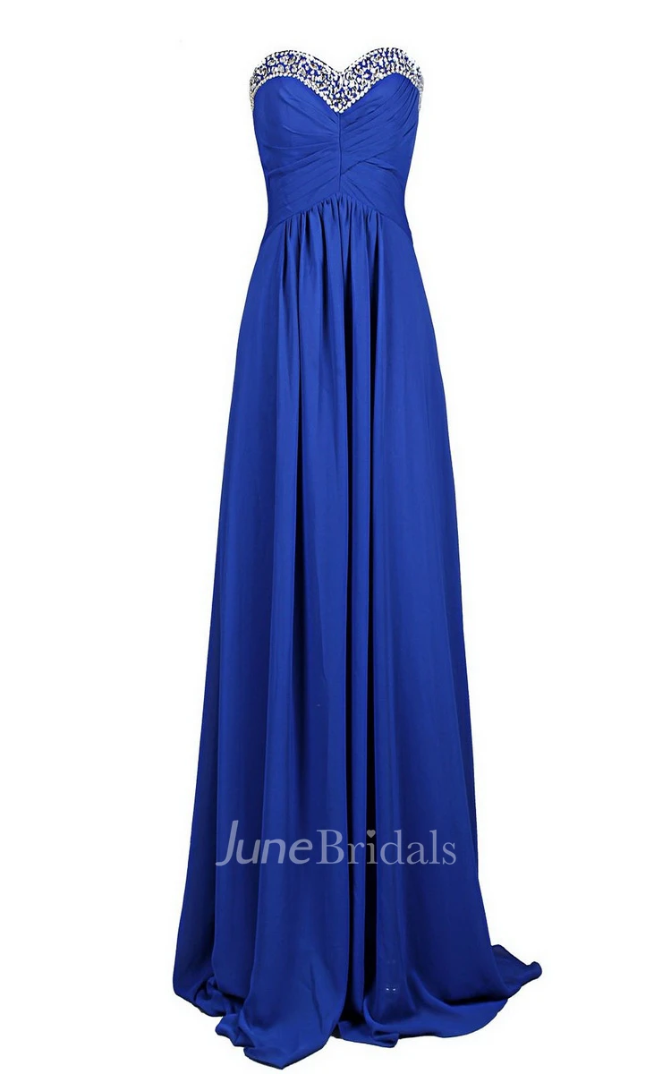 Sweetheart Rhinestoned Chiffon A-line Gown With Lace-up Back