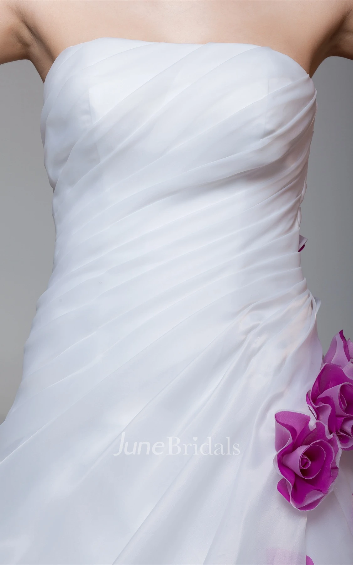 Strapless Side-Ruched A-Line Dress with Flower and Bolero