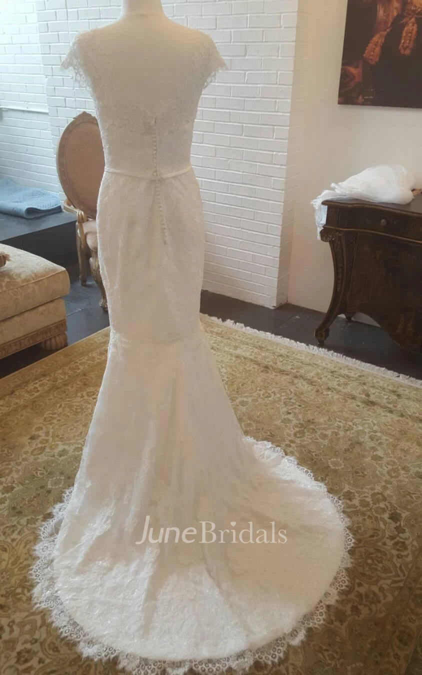 Lace Trumpet Style Detachable Train Reception Wedding Open Back Dress