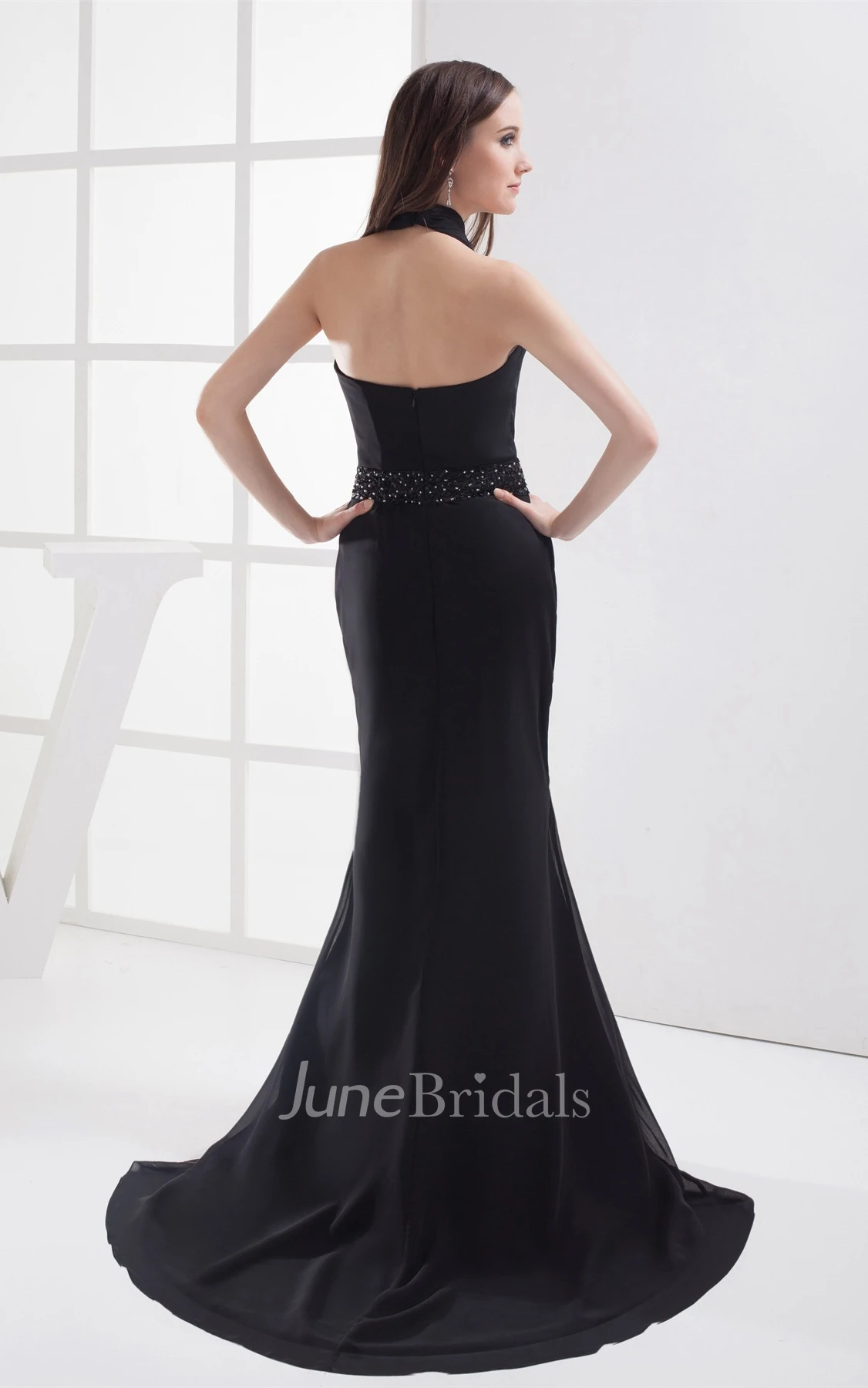 Sleeveless Mermaid Maxi Dress with Halter and Beaded Waist