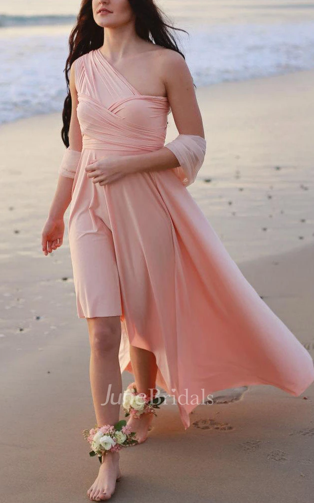 High Low Peach Jersey Convertible Wrap Dress