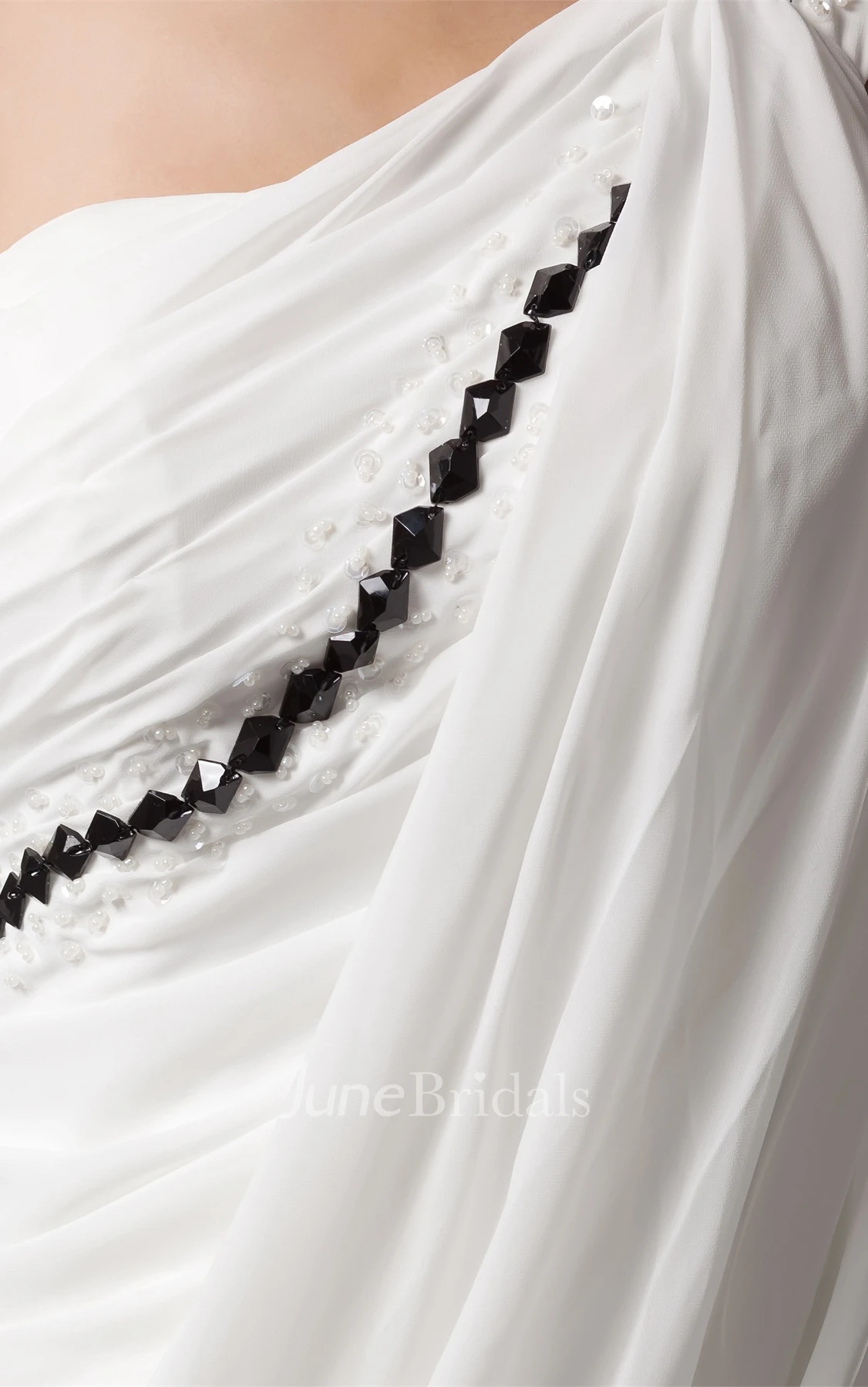 One-Shoulder Ruched A-Line Floor-Length Dress with Ruffles and Sequins