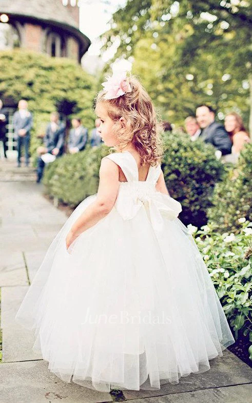 Cap Sleeveless Empire Tulle&Satin Dress With Flower