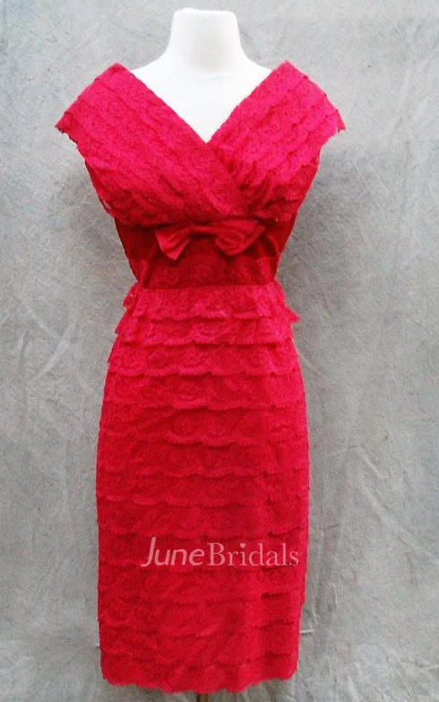 Vintage Cap-sleeved Empire Sneath Lace Dress