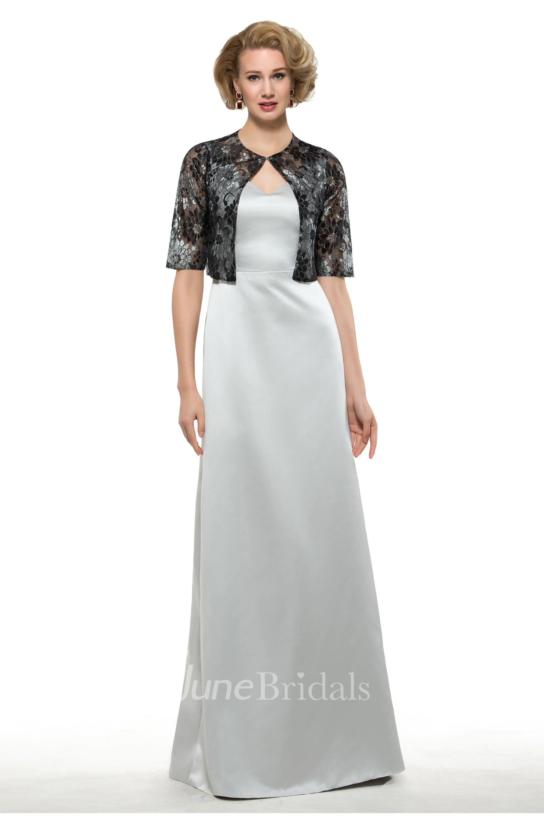 Elegant Satin Sheath Sleeveless Floor Length Dress with Bolero