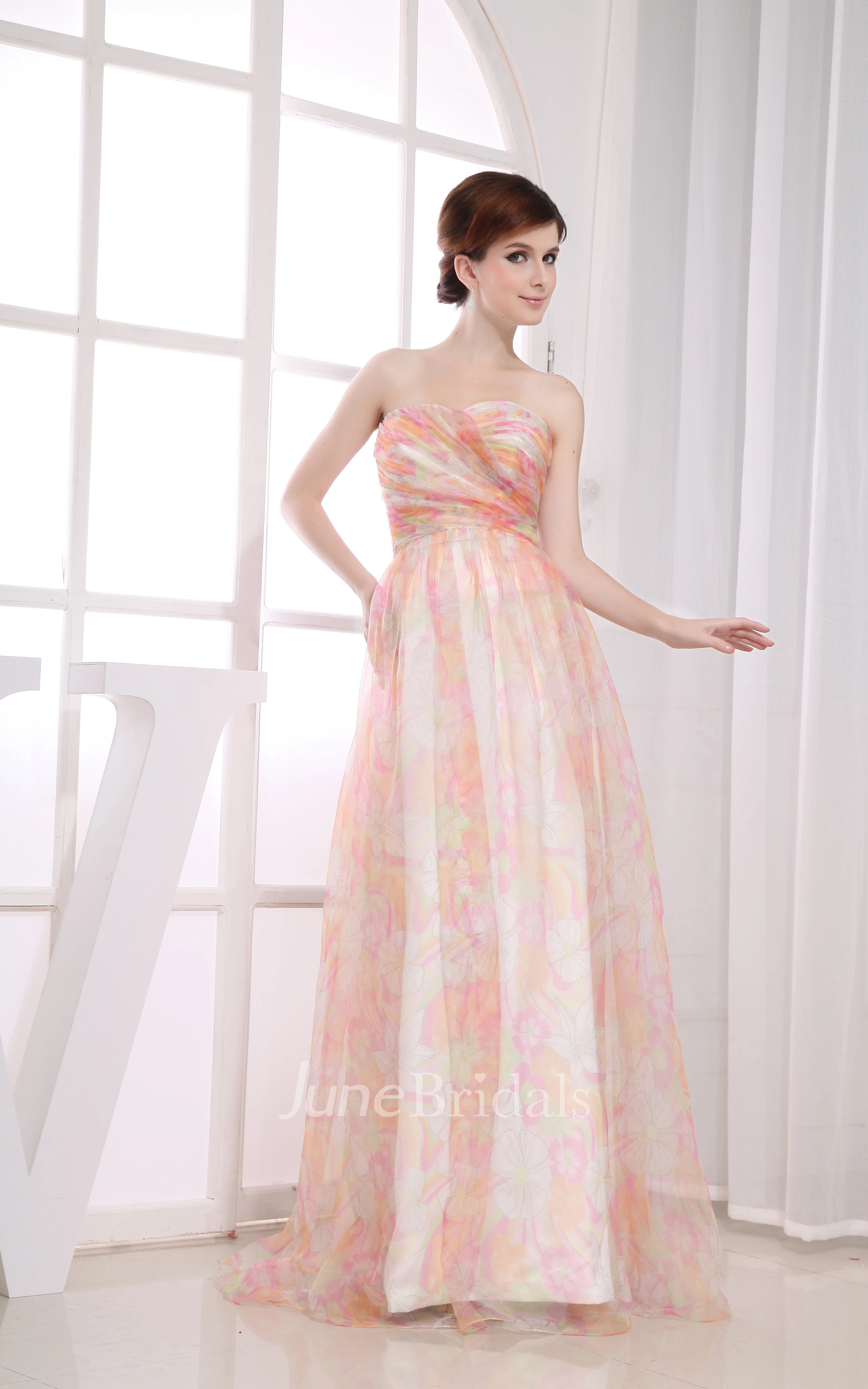 Strapless Mute-Color Long Dress With Criss-Cross Ruching