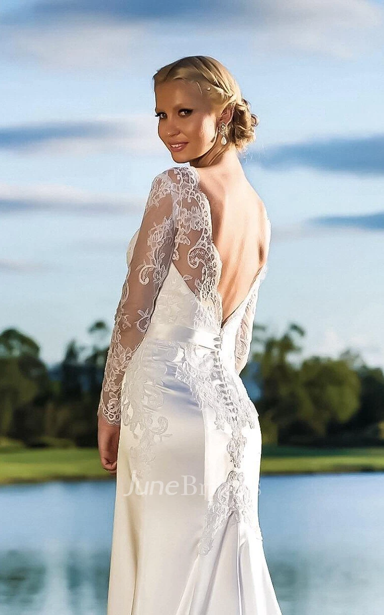 Sweetheart Lace Satin Weddig Dress With Illusion