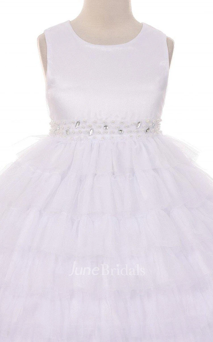 Sleeveless A-line Tiered Dress With Beadings and Sequins