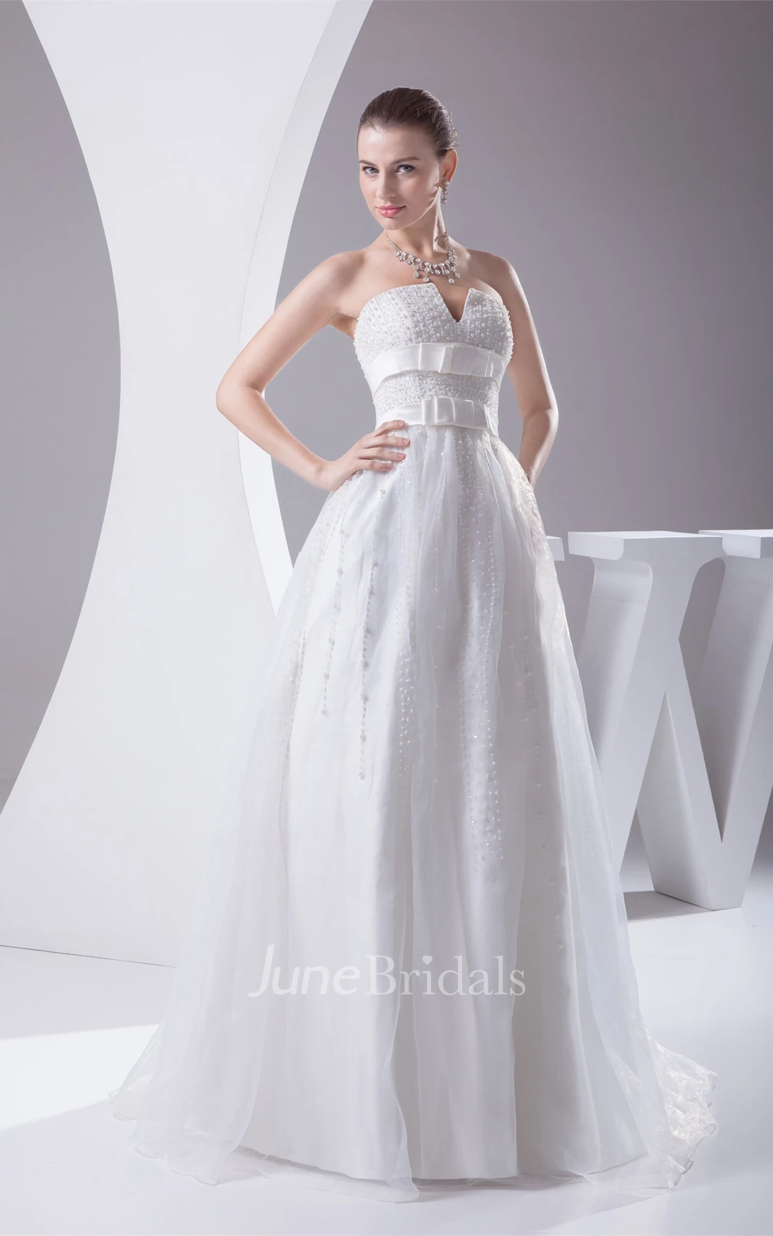 Strapless Notched Tulle A-Line Gown with Crystal Detailing