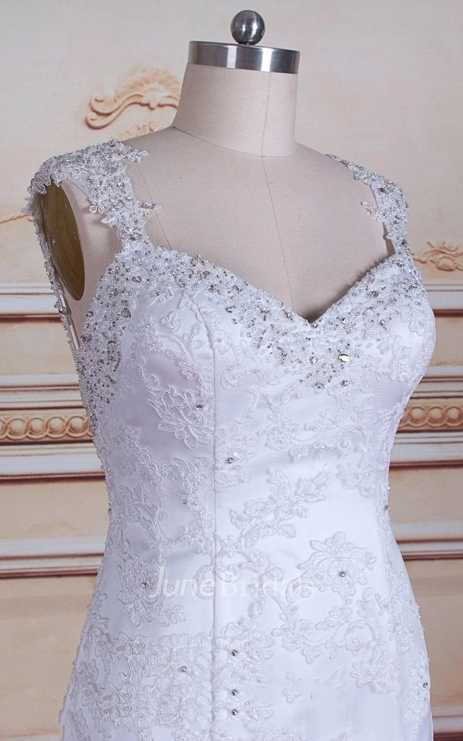 Trumpet Cap Sleeve Backless Lace Satin Dress With Beading Appliques