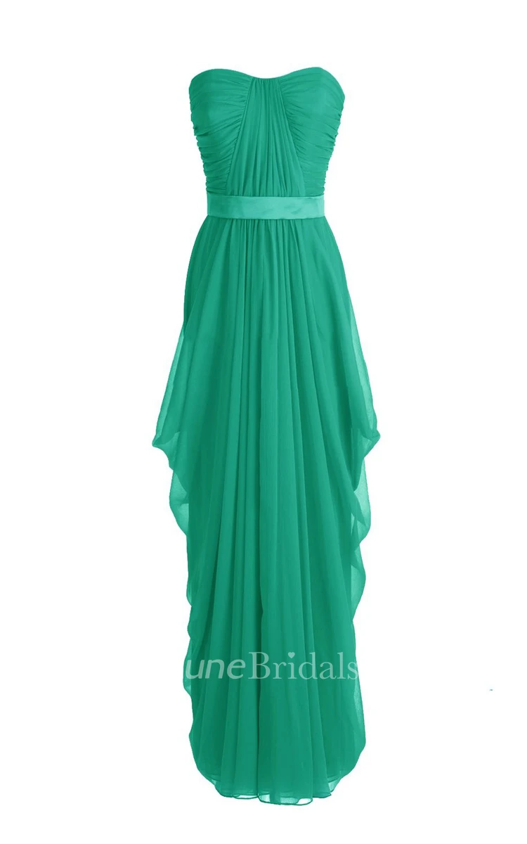 Chic Asymmetrical Ruched A-line Gown With Satin Band