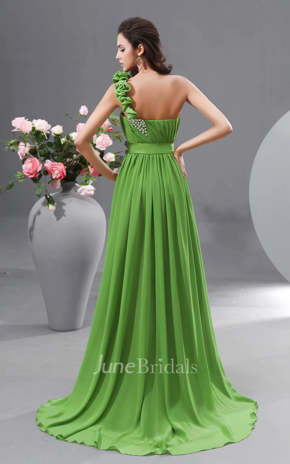 Chiffon Floral A-Line Graceful Gown With Crystal Details