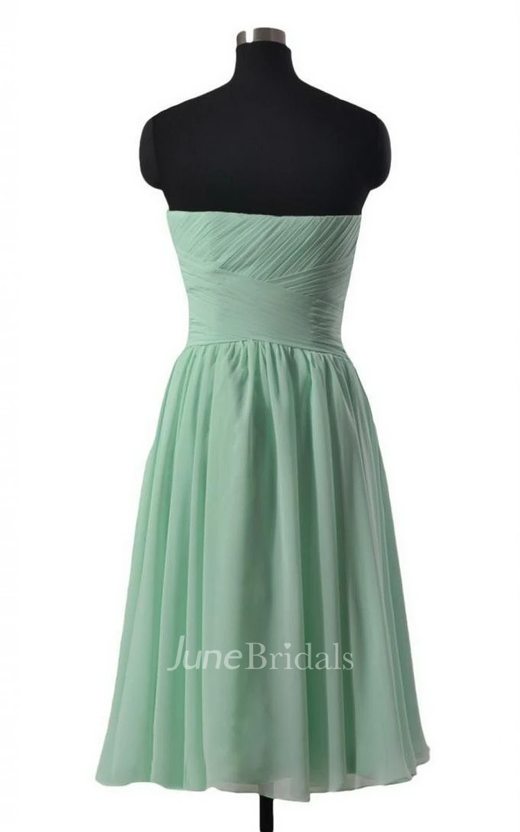 Simple Strapless Chiffon Short Dress With Criss-cross