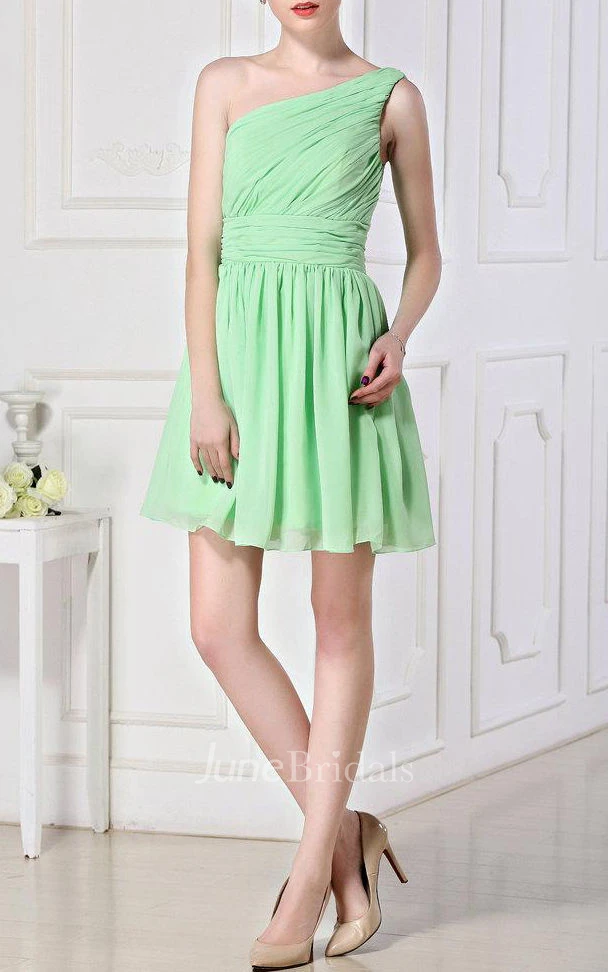 A-line Short Knee-length One-shoulder Chiffon Dress