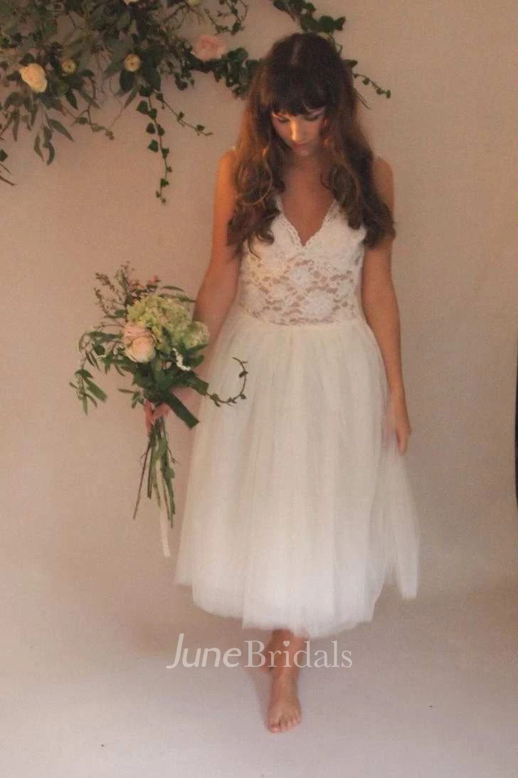 V-Neck Tulle Lace Low-V Back Wedding Dress